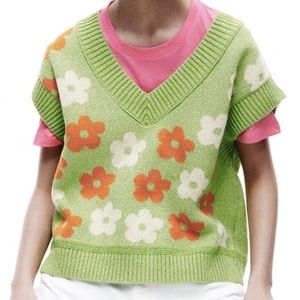 Zara Green Floral Sweater Vest